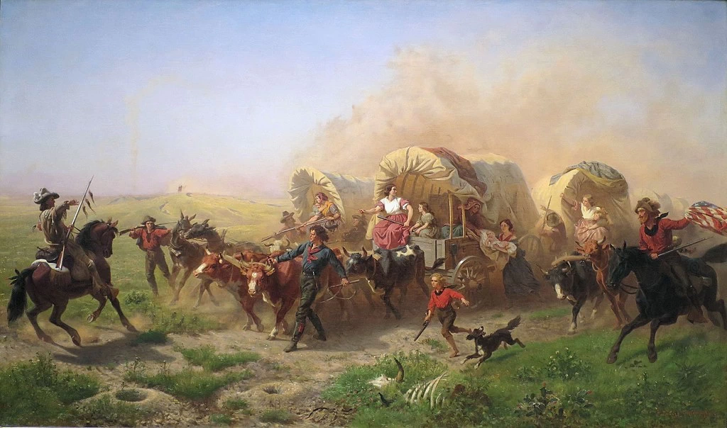 Carovana di coloni che fuggono dall'attacco degli indiani, 1863 - Metropolitan Museum of Art